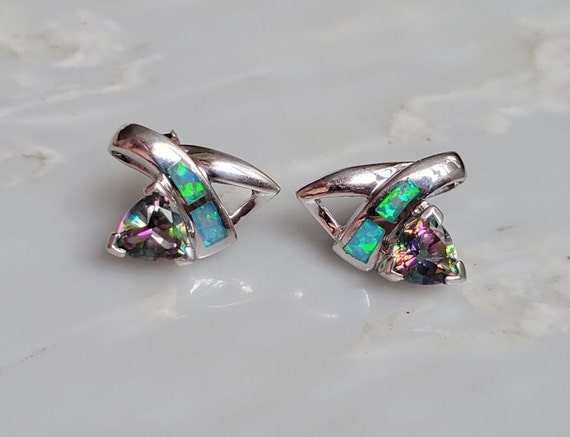 Sterling Silver Mystic Topaz And Simulated Opal S… - image 1