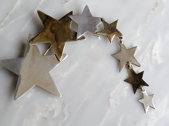 Taxco Sterling Silver And Brass Shooting Star Bro… - image 1