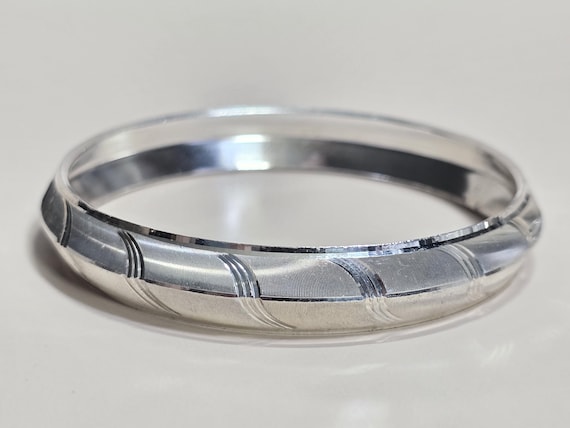 Vintage Fine Silver Textured Stackable Bangle Bra… - image 1