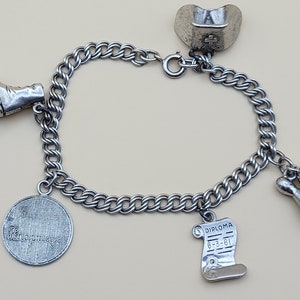 Vintage Sterling Silver Charm Bracelet: 5 Charms, 7 Inch