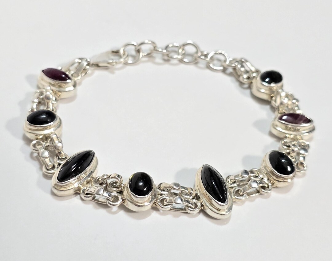 SILVER DESIGN MANY STONE BRACELET/ブレスレット Vintage Sterling Silver Multi Stone Link Bracelet Size 7 in