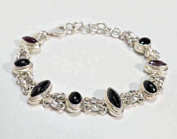 Vintage Sterling Silver Multi Stone Link Bracelet Size 7 in