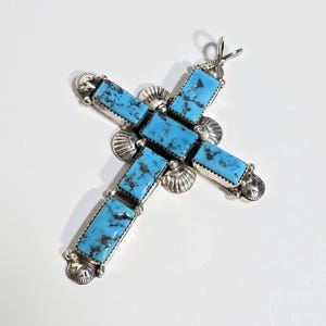 Navajo Archie Martinez Sterling Silver Large Sleeping Beauty Cross Pendant