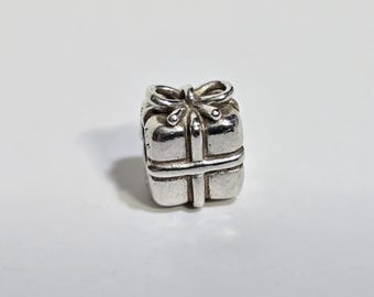 PANDORA Retired Sterling Silver Present Gift Box Bead Charm