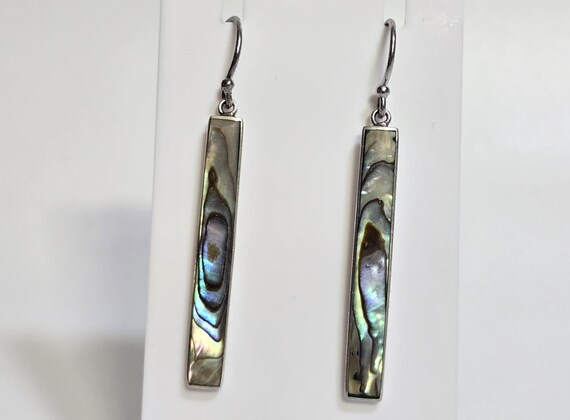 Sterling Silver Abalone Rectangle Dangle Drop Ear… - image 7