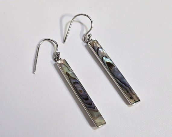 Sterling Silver Abalone Rectangle Dangle Drop Ear… - image 4