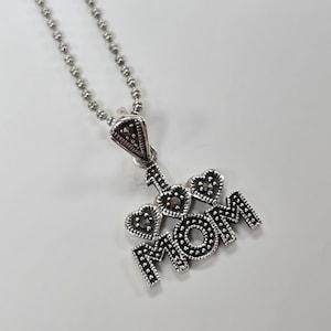 Vintage Sterling Silver &quot;1 Heart Mom&quot; Marcasites Pendant On Ball Chain Necklace size 17.5in