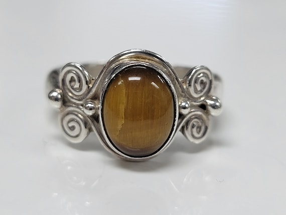 Sajen Sterling Silver Tiger's Eye Solitaire Swirl… - image 1