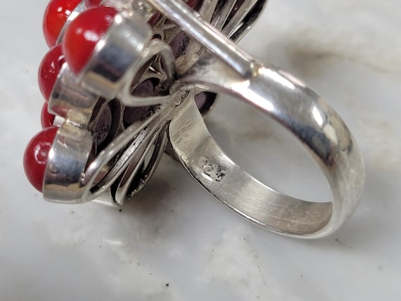 Sterling Silver Red Beads Statement Ring size 6.25 - image 6