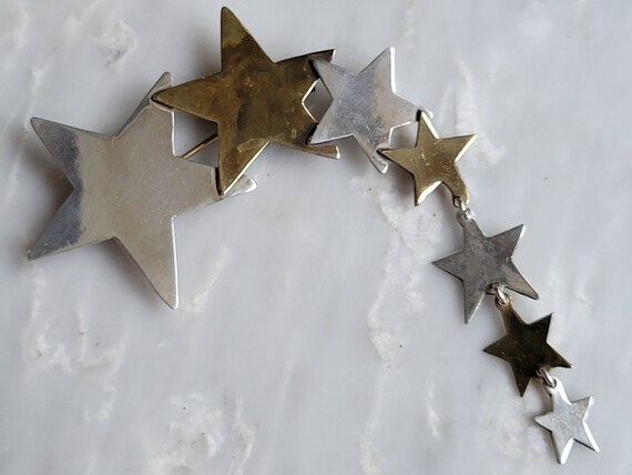 Taxco Sterling Silver And Brass Shooting Star Bro… - image 2