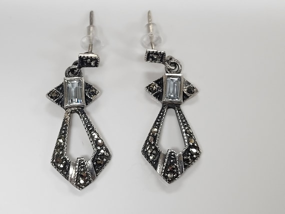 Sterling Silver Aquamarine And Marcasite Art Deco… - image 2