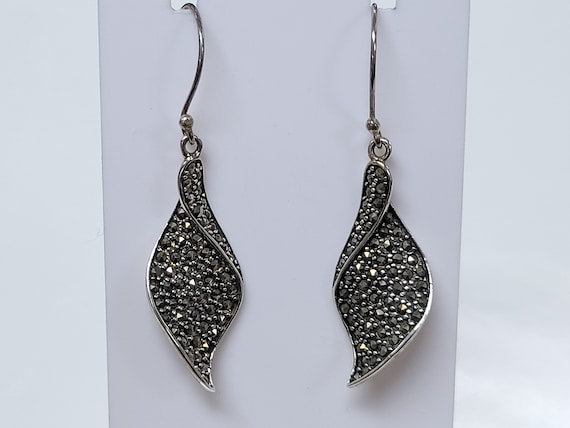 Sterling Silver Marcasites Drop Dangle Earrings (… - image 3