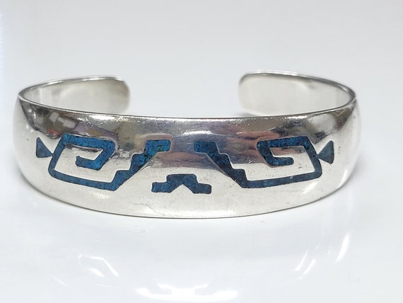 Taxco Sterling Silver Inlaid Turquoise Cuff Bracelet SIZE 6.00 in