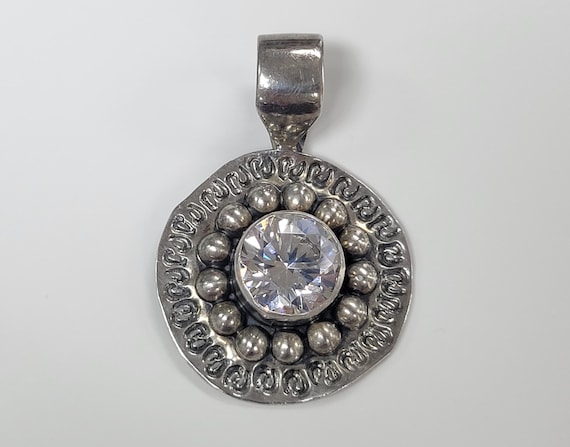 Vintage Sterling Silver Round Cubic Zirconia Pendant