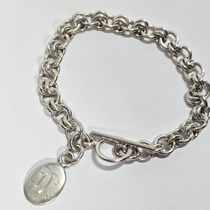 Vintage Sterling Silver Cable Chain Toggle Clasp Bracelet Size