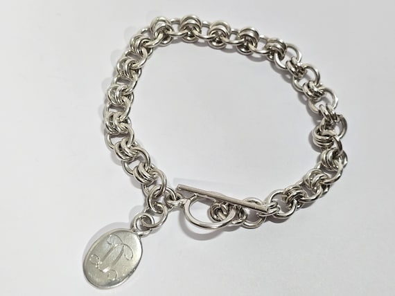 Vintage Sterling Silver Cable Chain Toggle Clasp Bracelet Size