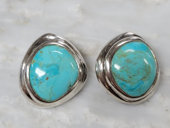 Barse Sterling Silver Turquoise Clip On Earrings … - image 1