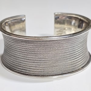 Vintage Sterling Silver Textured Heavy Wide Cuff Bracelet size 6.75 in
