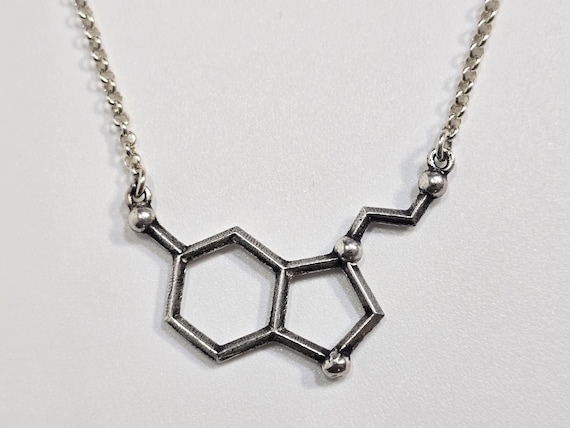 Sterling Silver Serotonin Molecular Formula Pendant With Cable Chain Necklace 17.5 in