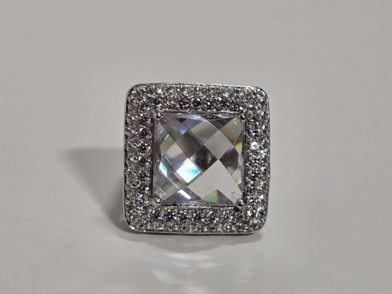 Sterling Silver Statement Ring with Cubic Zirconi… - image 3