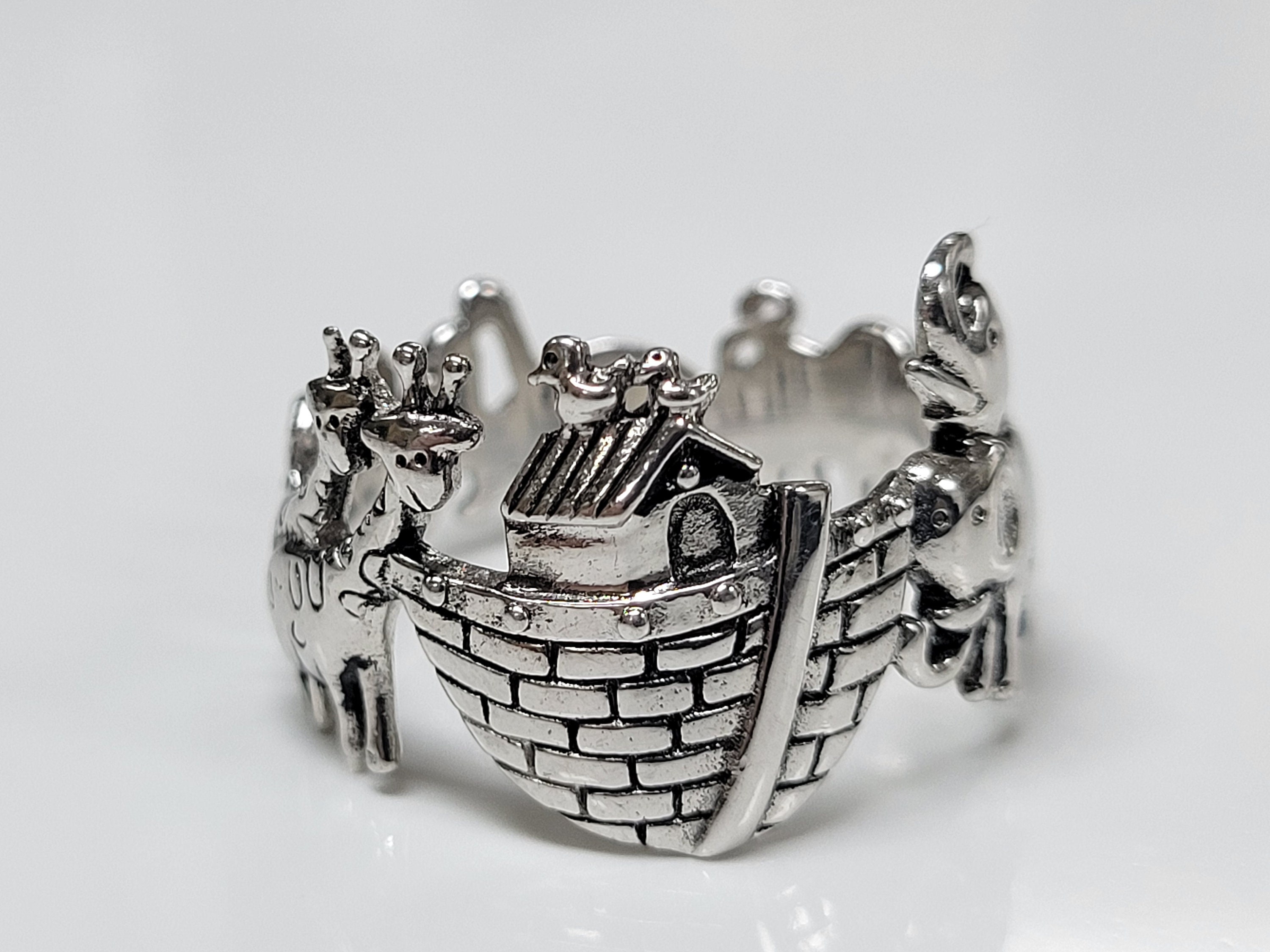 Vintage Sterling Silver Noah's Ark / Two of Each Animals Ring Size