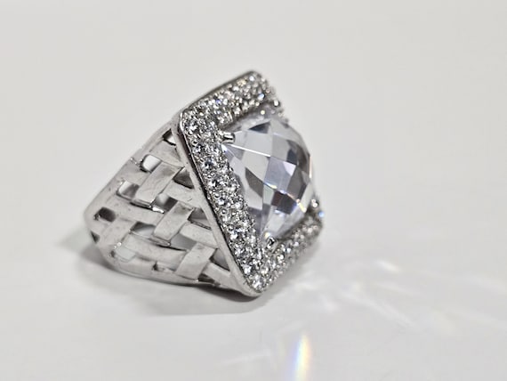 Sterling Silver Statement Ring with Cubic Zirconi… - image 2