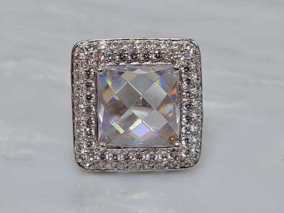 Sterling Silver Statement Ring with Cubic Zirconi… - image 5