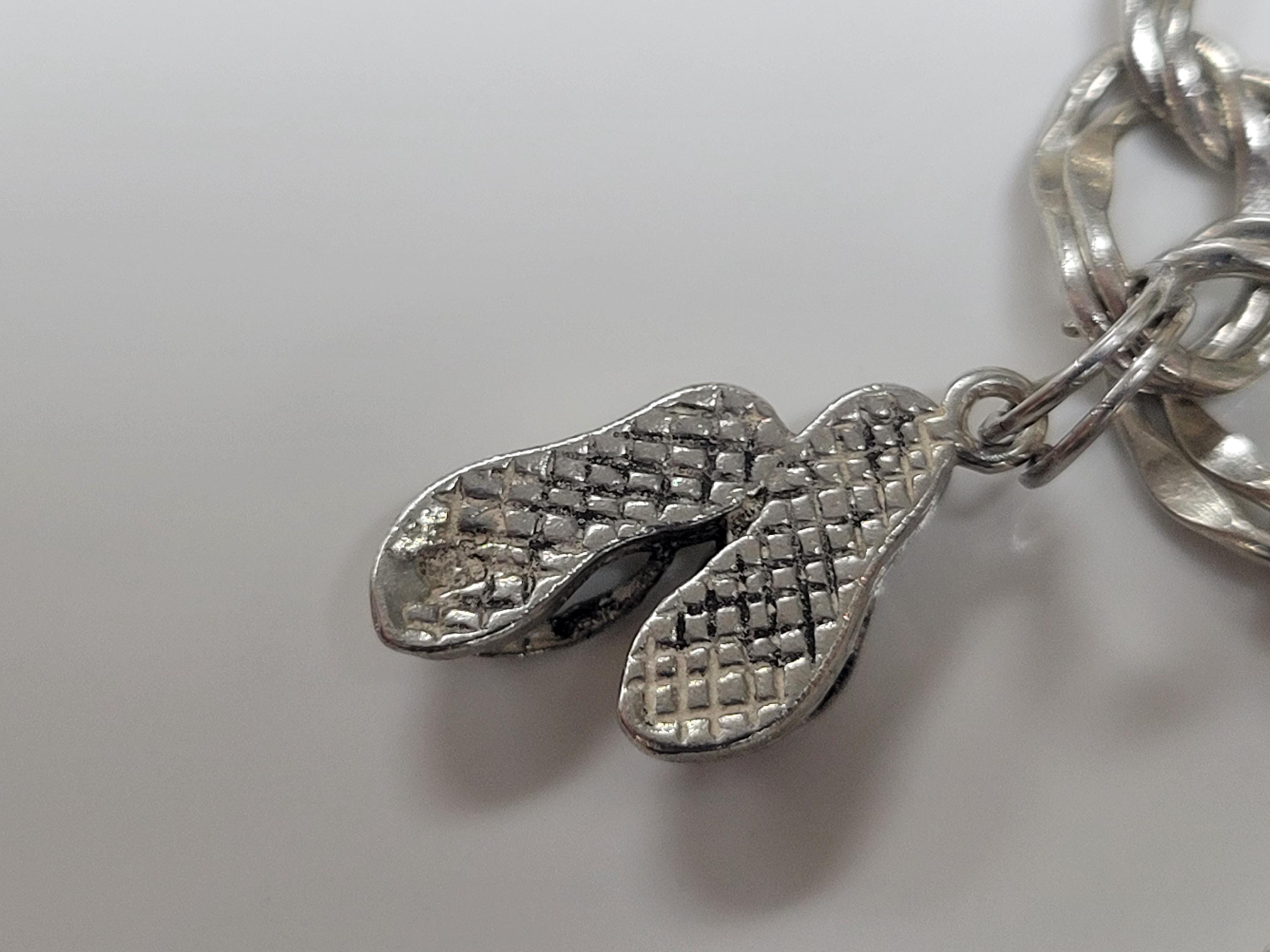Bracelet Charm Voyage Vintage En Argent 925, émail Bleu - États-Unis, Longueur 6 1/2"