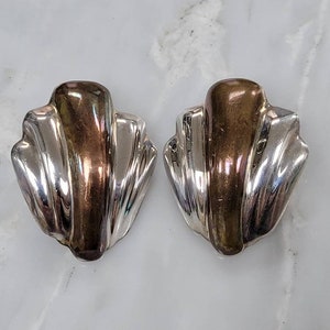 Taxco Sterling Silver Two Tone Puffy Stud Earrings Mexico