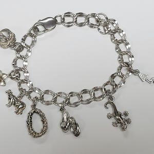 Vintage Sterling Silver Charm Bracelet: Hawaii Travel Charms, 7.25 in