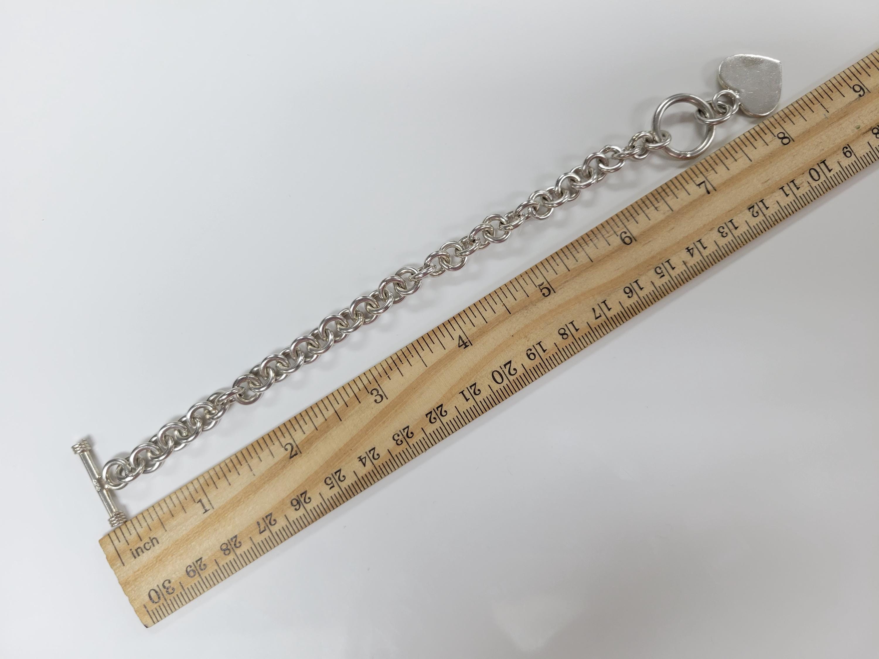 Vintage Sterling Silver Cable Chain Heart Charm Toggle Clasp
