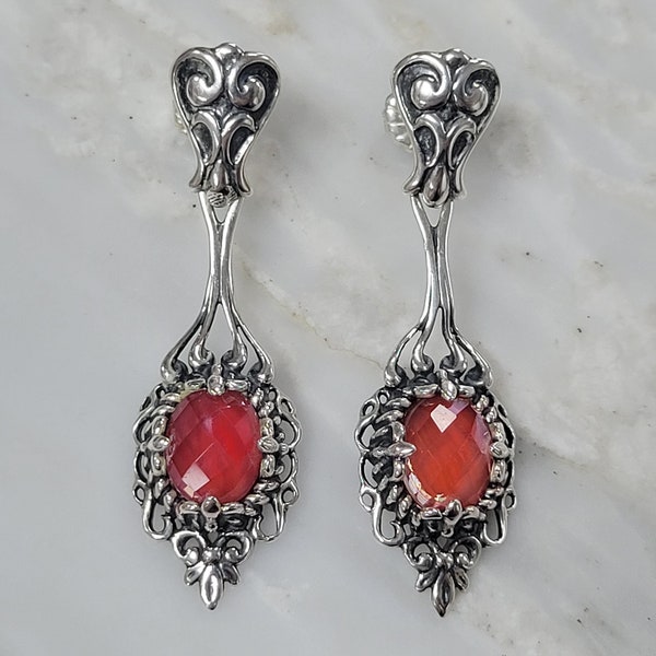Carolyn Pollack Relios Sterling Silver Coral Dangle Drop Earrings (I13)