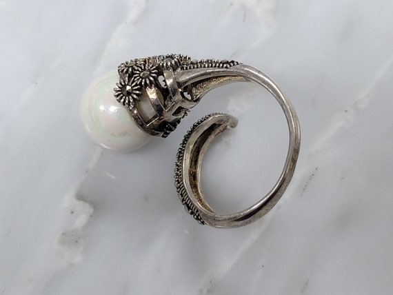 Vintage Sterling Silver Faux Pearl And Marcasites… - image 8