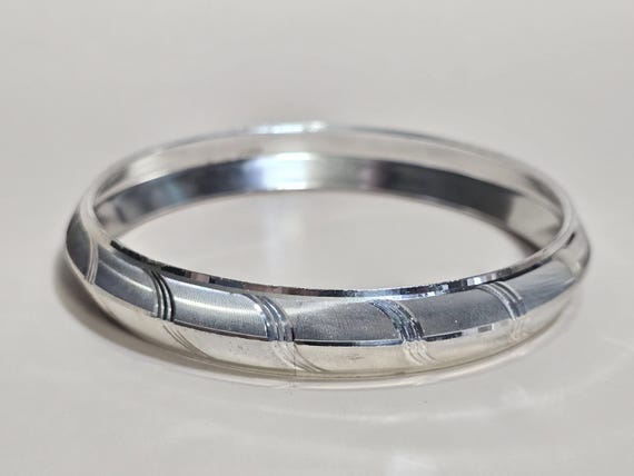 Vintage Fine Silver Textured Stackable Bangle Bra… - image 2