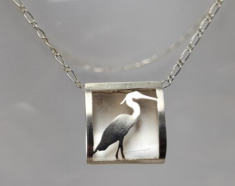 Sterling Silver Stork Slider Pendant On Cable Chain Necklace size 16 in (R46)