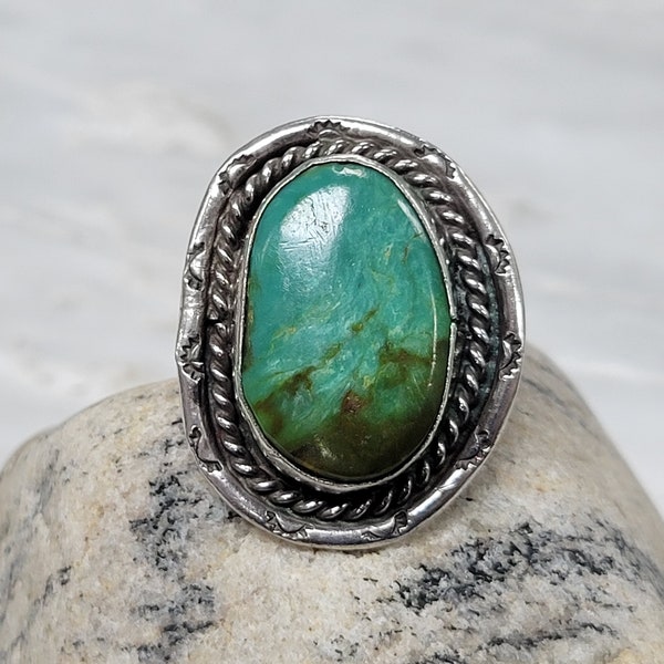 Navajo Sterling Silver Old Pawn Style Turquoise Ring size 6 (I06)