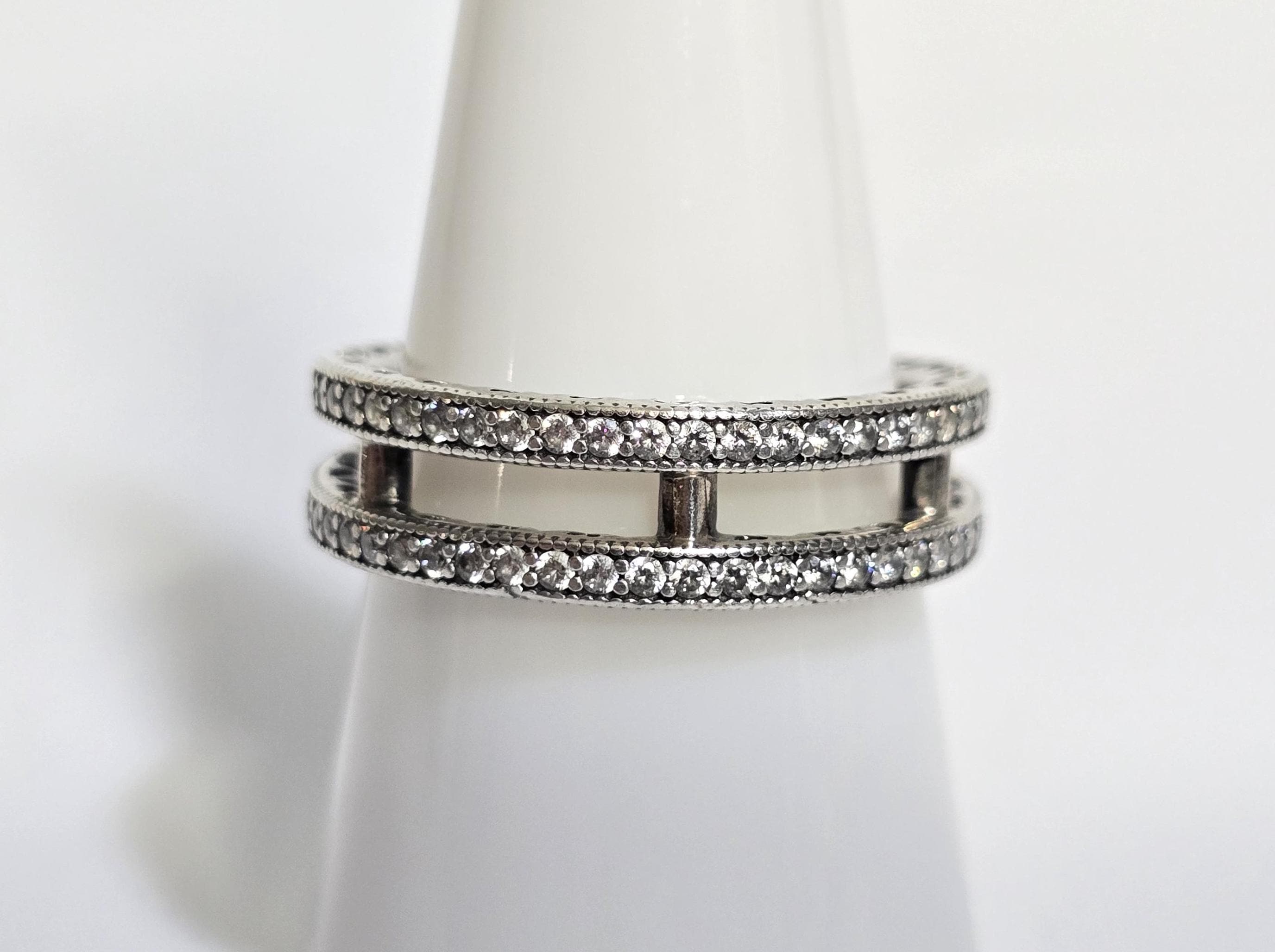 PANDORA Sterling Silver Double Sparkle Hearts Ring Size 9 - Etsy UK