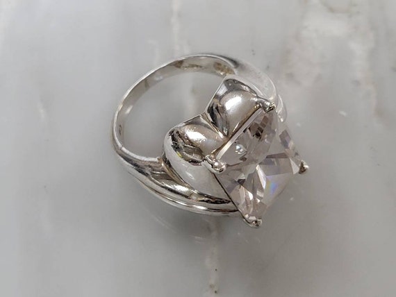 Sterling Silver Solitaire Emerald Cut Large Cubic… - image 5