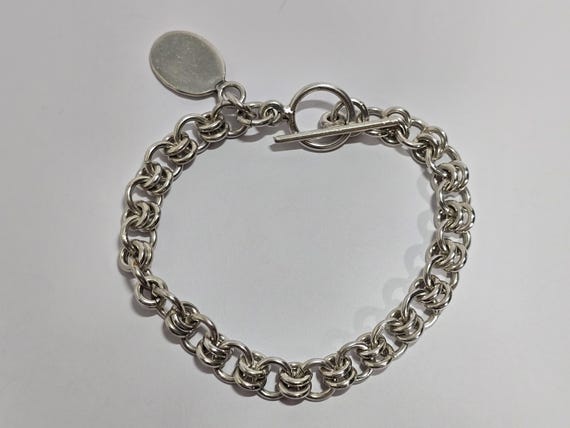 アクセサリー chain bracelet silver tone toggle Vintage Sterling Silver Cable Chain Toggle Clasp Bracelet Size