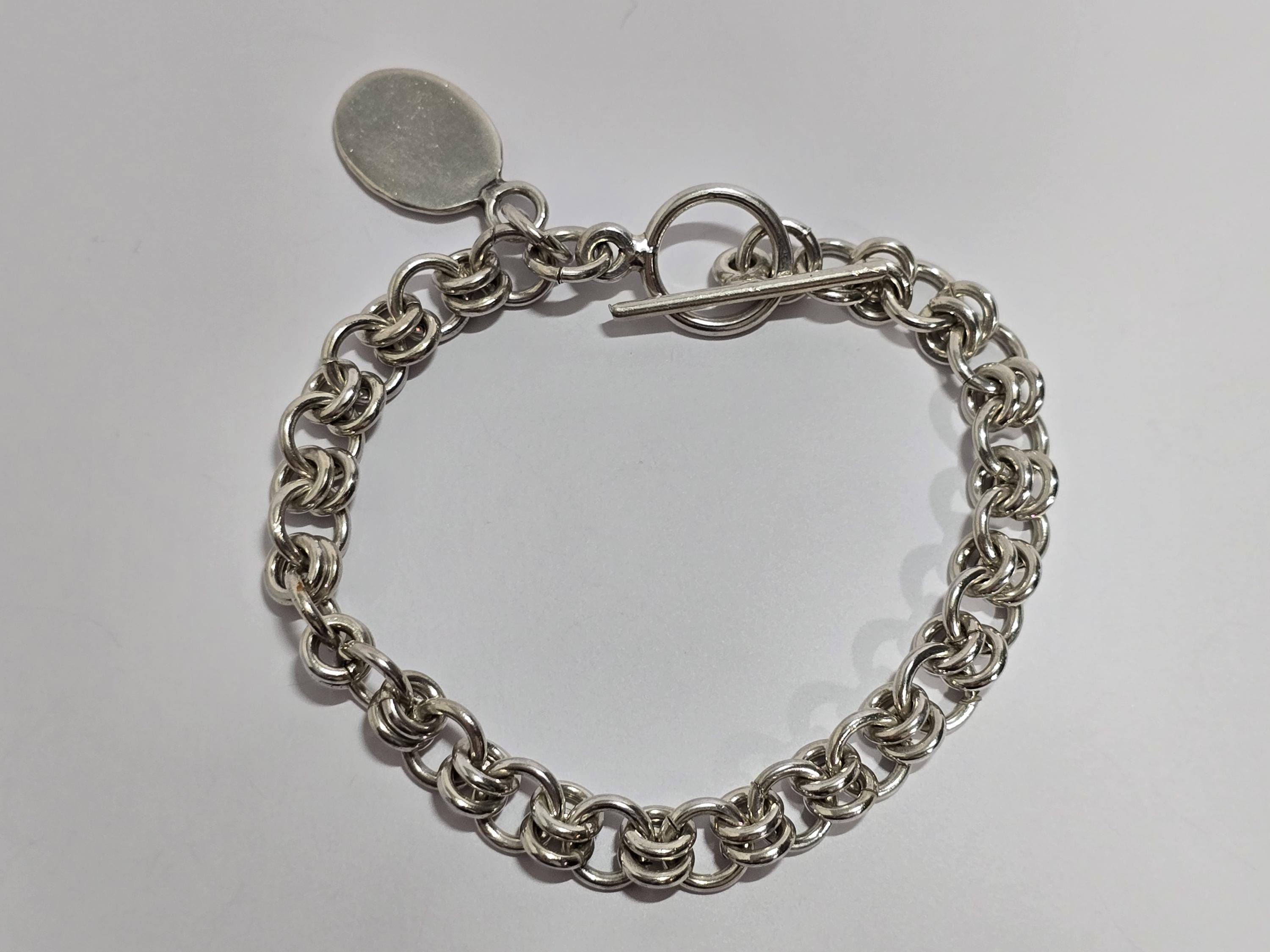 Vintage Sterling Silver Cable Chain Toggle Clasp Bracelet Size