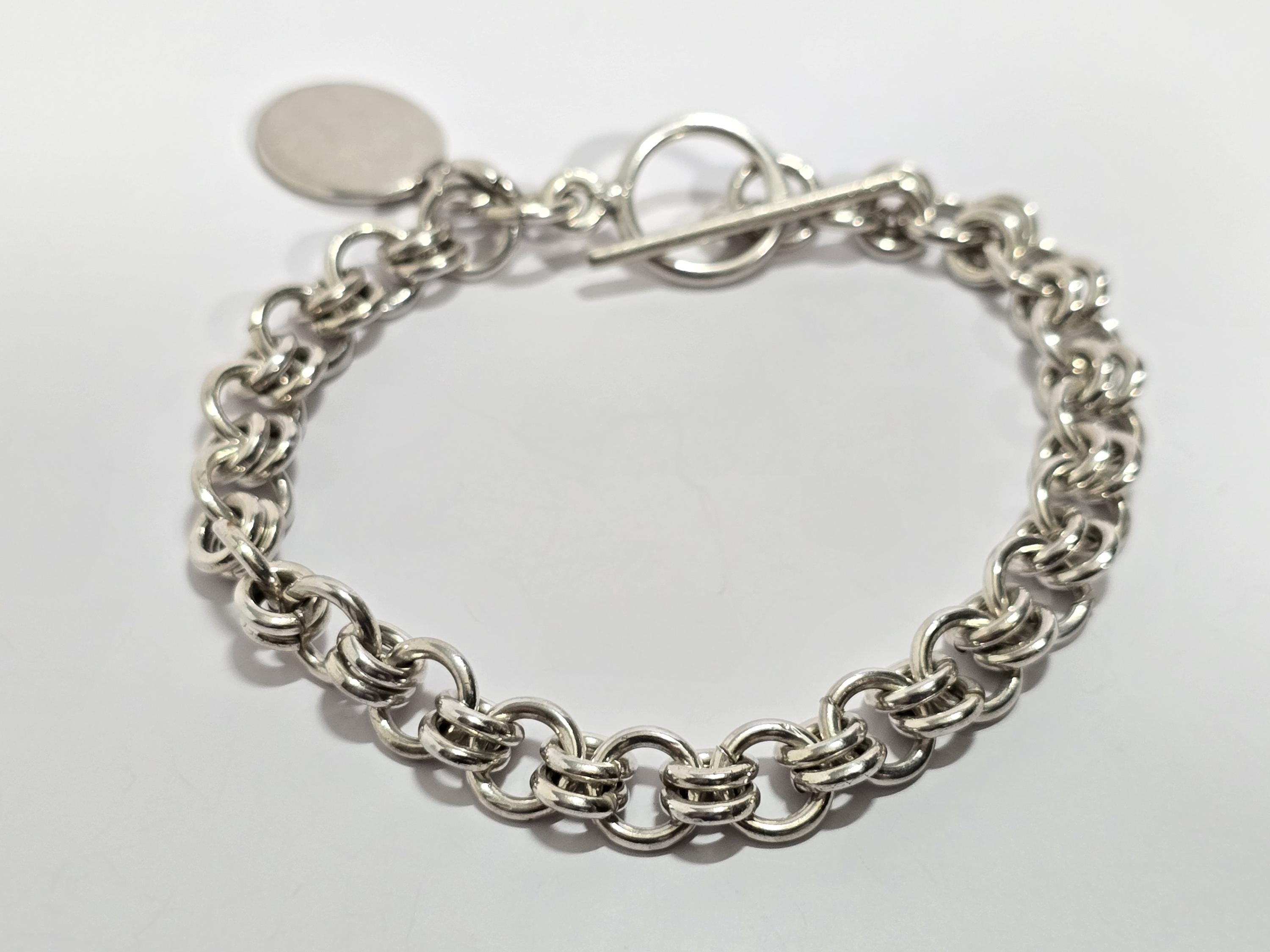 Vintage Sterling Silver Cable Chain Toggle Clasp Bracelet Size