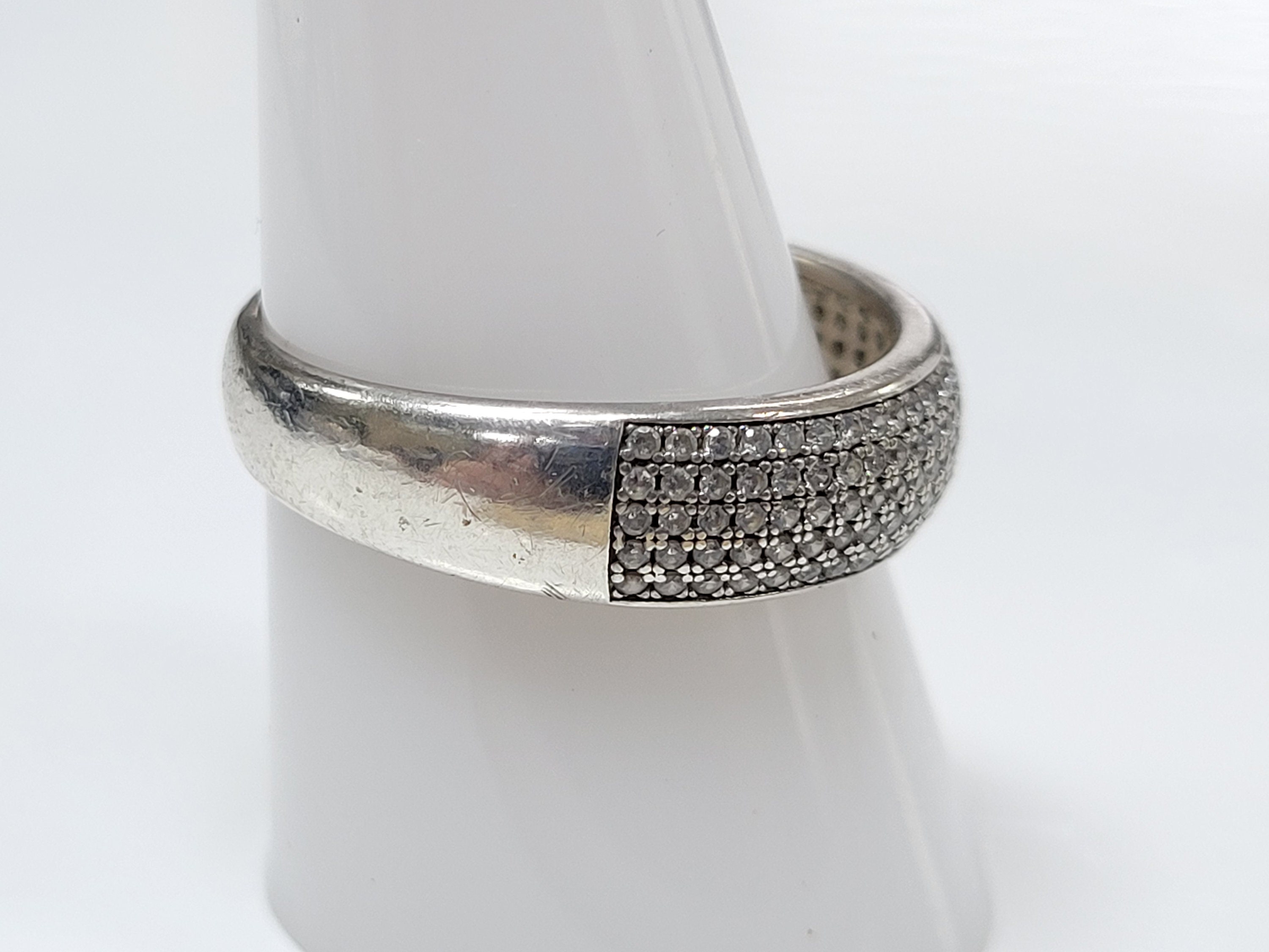 「未使用」クリアｃｚリング Sterling Silver Pave Clear Cubic Zirconia Band Ring Size 11