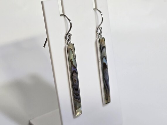 Sterling Silver Abalone Rectangle Dangle Drop Ear… - image 3