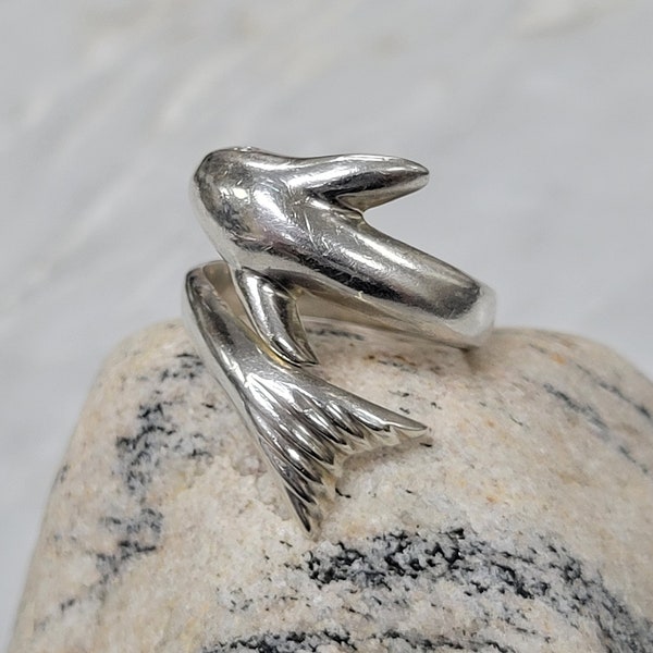 Sterling Silver TAXCO Dolphin Wrap Ring size 8.25 (F25)