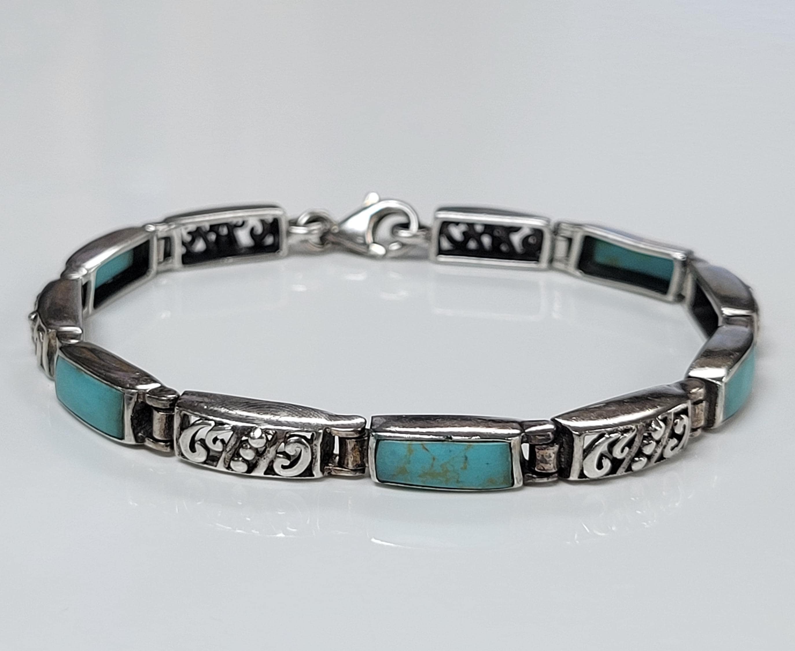 アクセサリー vintage silver925 turquoise bracelet Silvershake 8x6mm Genuine Arizona American Turquoise 925