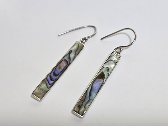 Sterling Silver Abalone Rectangle Dangle Drop Ear… - image 1