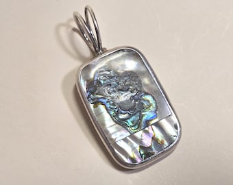 Ciondolo vintage in argento sterling con grande abalone e madreperla messicana
