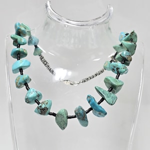 Santo Domingo Turquoise Black  Heishi and Sterling Silver Necklace size 16 in