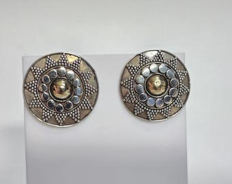 Vintage Sterling Silver/Mässing Mandala Runda Örhängen