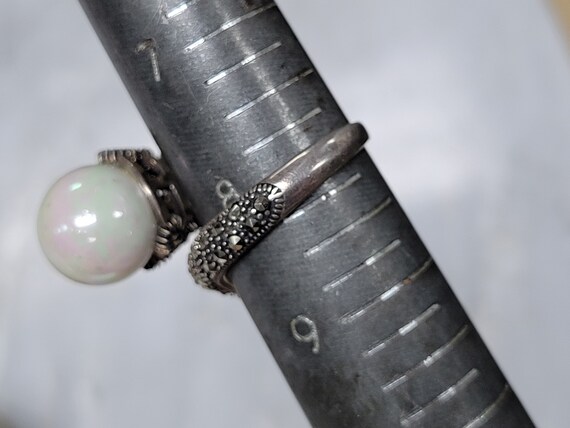 Vintage Sterling Silver Faux Pearl And Marcasites… - image 9